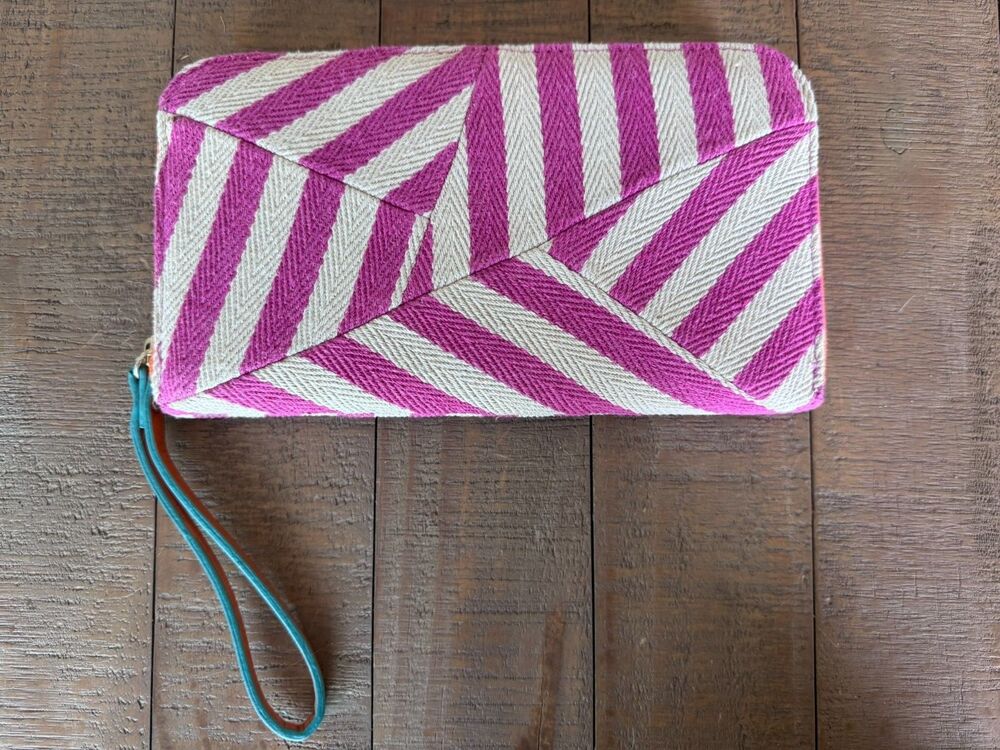 Striped Pink White Orange Fun Summer Wedding Clutch Wallet Purse
